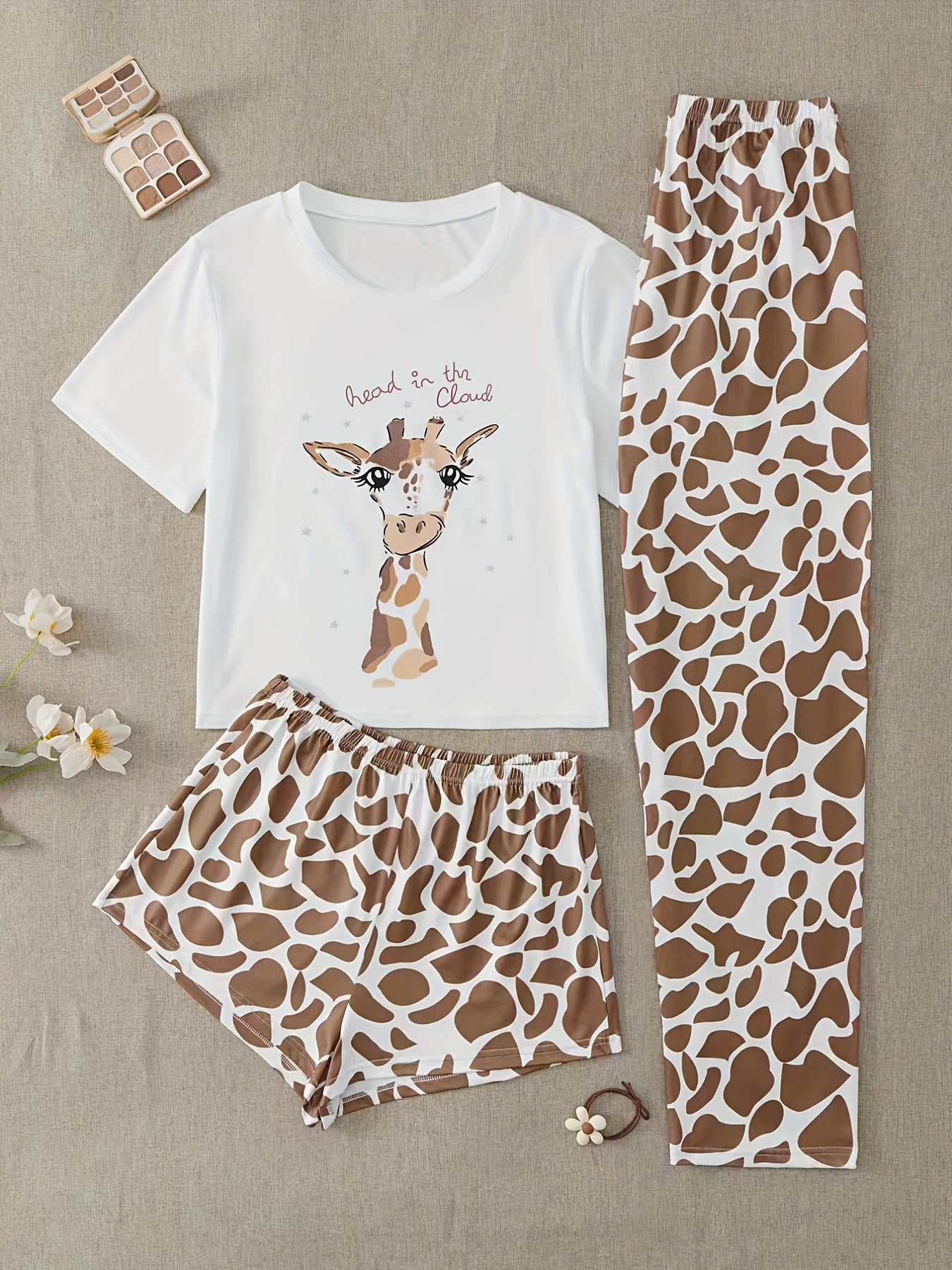 Set de pijama de estampado de jirafas de 3pcs