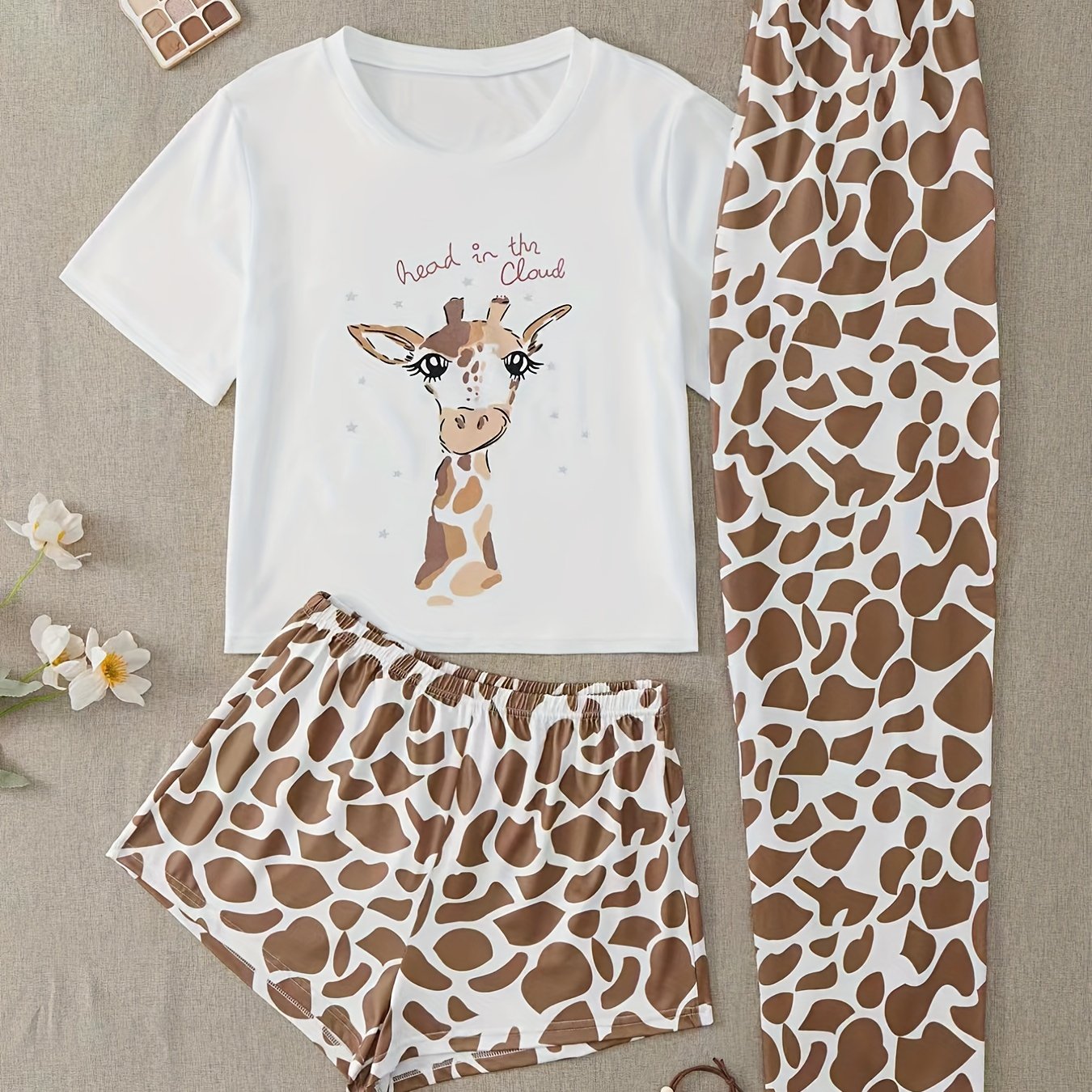 Set de pijama de estampado de jirafas de 3pcs